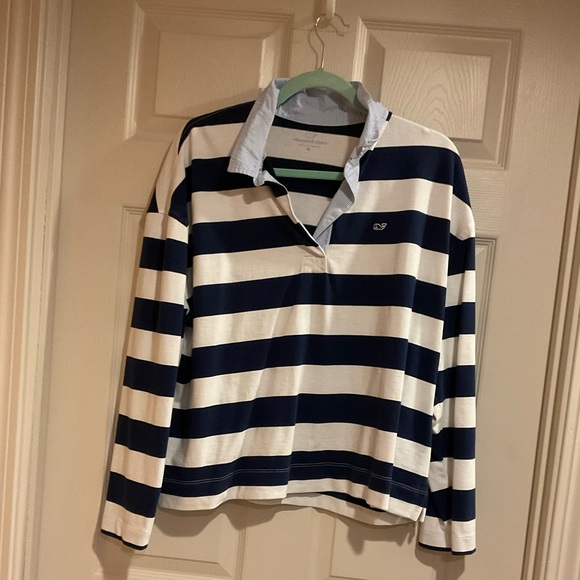 Vineyard Vines Blue and Cream Striped Polo - Picture 1 of 3